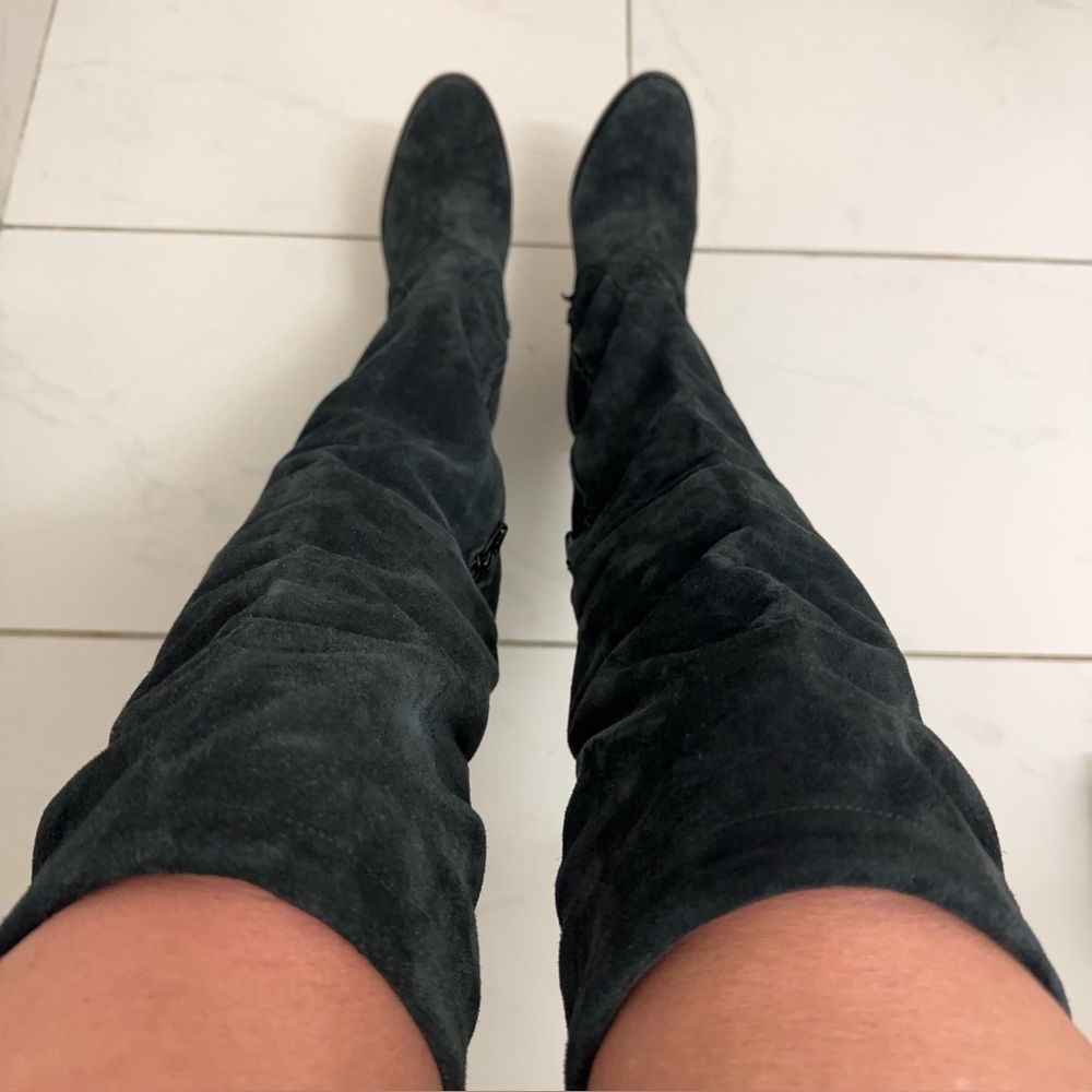 Womens Black Real Suede Knee High Heel Boots - Size 7.5 / 38.5 - Picture 5 of 11